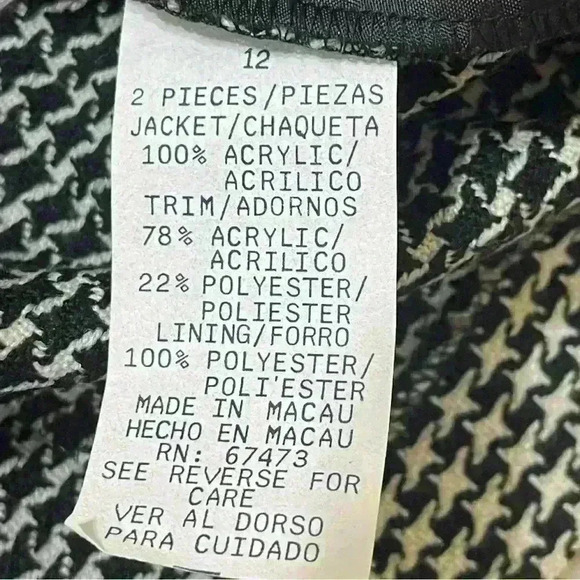 Julian Taylor Vintage Houndstooth Blazer With Faux Fur Collar Size 12 90s Black - Picture 11 of 14